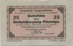 Langenaltheim - Gemeinde - 27.2.1917 - 25 Pfennig