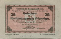 Langenaltheim - Gemeinde - 27.2.1917 - 25 Pfennig