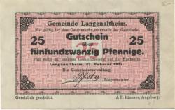 Langenaltheim - Gemeinde - 27.2.1917 - 25 Pfennig