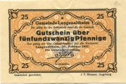 Langenaltheim - Gemeinde - 27.2.1917 - 25 Pfennig