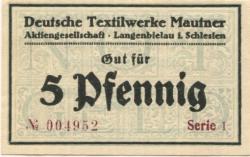 Langenbielau (heute: PL-Bielawa) - Mautner, Deutsche Textilwerke AG - -- - 5 Pfennig