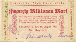 Langensalza (Bad) - Stadt - 15.8.1923 - 20 Millionen Mark