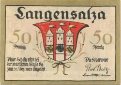 Langensalza (Bad) - Freiwillige Turner-Feuerwehr - - 1.12.1921 - 50 Pfennig