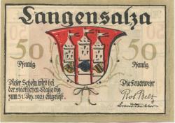 Langensalza (Bad) - Freiwillige Turner-Feuerwehr - - 1.12.1921 - 50 Pfennig