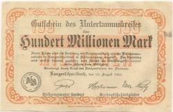 Langenschwalbach (heute: Schwalbach (Bad)) - Untertaunus-Kreis - 15.8.1923 - 100 Millionen Mark