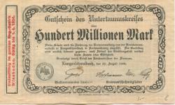 Langenschwalbach (heute: Schwalbach (Bad)) - Untertaunus-Kreis - 15.8.1923 - 1.4.1924 - 100 Millionen Mark