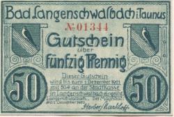 Langenschwalbach (heute: Schwalbach (Bad)) - Stadt - 1.12.1920 - 1.12.1921 - 50 Pfennig