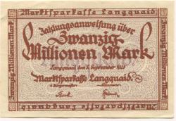 Langquaid - Marktsparkasse - 5.9.1923 - 20 Millionen Mark