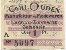 Lassan und Zinnowitz - Duden, Carl, Manufaktur- und Modewaren - 1.4.1920 - 1 Pfennig