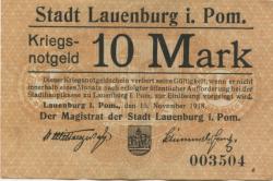 Lauenburg (heute: PL-Lebork) - Stadt - 15.11.1918 - 10 Mark