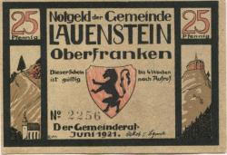 Lauenstein (heute: Ludwigsstadt) - Gemeinde - Juni 1921 - 25 Pfennig