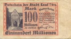 Lauf - Stadt - 1.10.1923 - 100 Millionen Mark