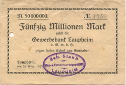 Laupheim - Staub, Sebastian, Bau- und Cementwarengeschäft - 25.9.1923 - 50 Millionen Mark