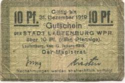 Lautenburg (heute: PL-Lidzbark) - Stadt - 15.1.1919 - 1.12.1919 - 10 Pfennig