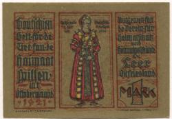 Leer -Verein für Heimatschutz und Heimatgeschichte eV - Oktober 1921 - 1 Mark