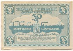 Lehrte - Stadt - 1.11.1921 - 50 Pfennig