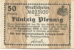 Leipzig - Amtshauptmannschaft (Bezirksverband Leipzig-Land) - - 31.12.1918 - 50 Pfennig