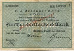 Leipzig - Allgemeine Deutsche Credit-Anstalt - 20.8.1923 - 500000 Mark