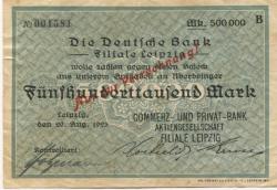 Leipzig - Commerz- und Privat-Bank AG, Filiale Leipzig - 20.8.1923 - 500000 Mark