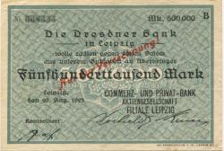 Leipzig - Commerz- und Privat-Bank AG, Filiale Leipzig - 20.8.1923 - 500000 Mark
