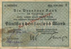 Leipzig - Darmstädter und Nationalbank KaA, Filiale Leipzig - 20.8.1923 - 500000 Mark