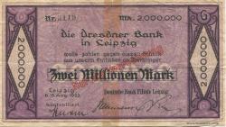 Leipzig - Deutsche Bank, Filiale Leipzig - 16.8.1923 - 2 Millionen Mark