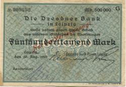 Leipzig - Deutsche Bank, Filiale Leipzig - 20.8.1923 - 500000 Mark