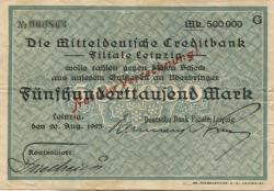 Leipzig - Deutsche Bank, Filiale Leipzig - 20.8.1923 - 500000 Mark