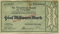 Leipzig - Deutsche Bank, Filiale Leipzig - 22.8.1923 - 5 Millionen Mark