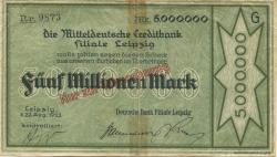Leipzig - Deutsche Bank, Filiale Leipzig - 22.8.1923 - 5 Millionen Mark