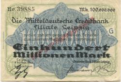 Leipzig - Deutsche Bank, Filiale Leipzig - 20.9.1923 - 100 Millionen Mark
