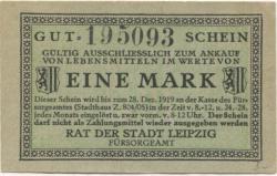 Leipzig - Fürsorgeamt - - 28.12.1919 - 1 Mark