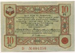 Lemgo - Stadt - 25.5.1921 - 10 Pfennig 