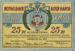 Lemgo - Stadt - 25.5.1921 - 25 Pfennig