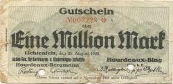 Lichtenfels - Hourdeaux-Bergmann AG für Korbwaren- und Kinderwagen-Industrie & Hourdeaux-Bing GmbH - 21.8.1923 - 1.11.1923 - 1 Million Mark 