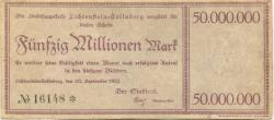 Lichtenstein(-Callnberg) - Stadt - 20.9.1923 - 50 Millionen Mark 