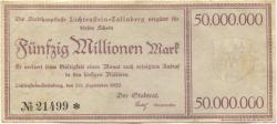 Lichtenstein(-Callnberg) - Stadt - 20.9.1923 - 50 Millionen Mark 