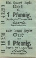 Liegnitz (heute: PL-Legnica) - Städtisches Gaswerk - 7.1.1922 - (2) Pfennig