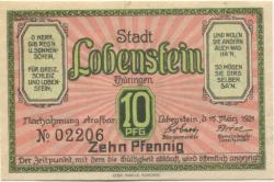 Lobenstein - Stadt - 15.3.1921 - 10 Pfennig