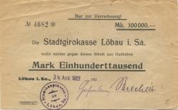 Löbau - Stadt -24.8.1923 - 100000 Mark