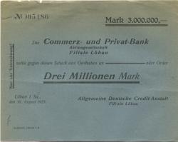 Löbau - Allgemeine Deutsche Credit-Anstalt, Filiale Löbau - 30.8.1923 - 3 Millionen Mark