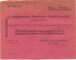 Löbau - Commerz- und Privat-Bank AG, Filiale Löbau - 8.8.1923 - 500000 Mark
