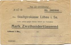 Löbau - Städtische Sparkassen-Anstalt - 13.8.1923 - 200000 Mark