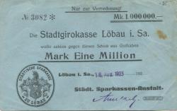 Löbau - Städtische Sparkassen-Anstalt - 16.8.1923 - 1 Million Mark