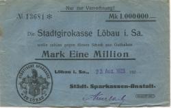 Löbau - Städtische Sparkassen-Anstalt - 23.8.1923 - 1 Million Mark