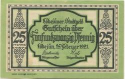 Löbejün (heute: Wettin-Löbejün) - Stadt - 25.2.1921 - 25 Pfennig 