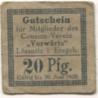 Lößnitz - Consumverein Vorwärts eGmbH - - 30.6.1920 - 20 Pfennig