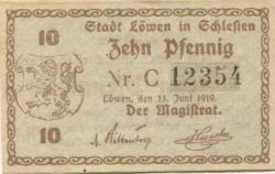 Löwen (heute: PL.Lewin Brzeski) - Stadt - 13.6.1919 - 10 Pfennig