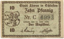 Löwen (heute: PL.Lewin Brzeski) - Stadt - 13.6.1919 - 10 Pfennig