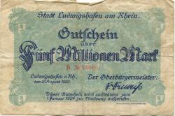 Ludwigshafen - Stadt - 20.8.1923 - 1.1.1924 - 5 Millionen Mark